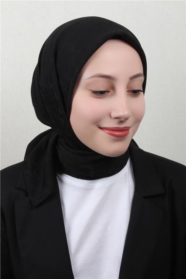Pamuklu Jakar Eşarp 4114-17 Siyah