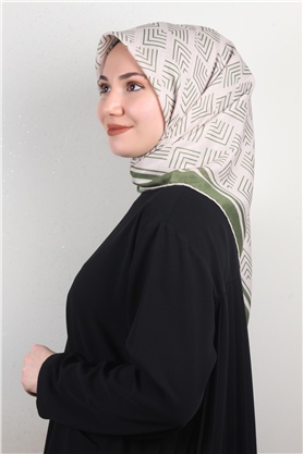 Pamuklu Soft Eşarp 3300-1 Yeşil-Krem