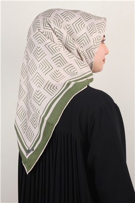 Pamuklu Soft Eşarp 3300-1 Yeşil-Krem