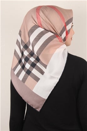 Pamuklu Soft Eşarp 3308-5 Bej-Kırmızı