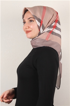 Pamuklu Soft Eşarp 3308-5 Bej-Kırmızı