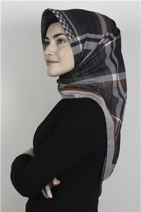 Pamuklu Soft Eşarp 3335-6 Siyah-Haki