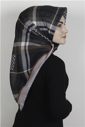 Pamuklu Soft Eşarp 3335-6 Siyah-Haki