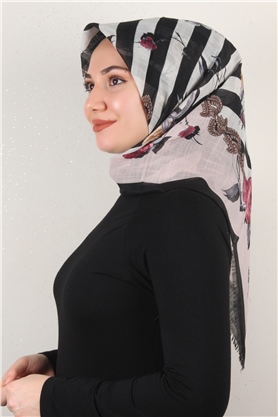 Pamuklu Trend Eşarp 9800-2 Siyah-Toz Pembe
