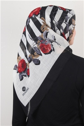 Pamuklu Trend Eşarp 9800-7 Siyah-Kırmızı