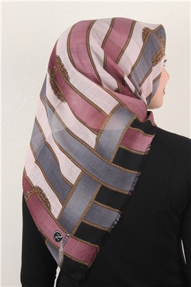 Pamuklu Trend Eşarp 9801-3 Pembe-Gri