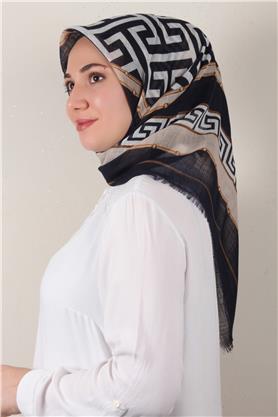 Pamuklu Trend Eşarp 9807-4 Lacivert-Bej