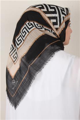 Pamuklu Trend Eşarp 9807-8 Siyah-Bej