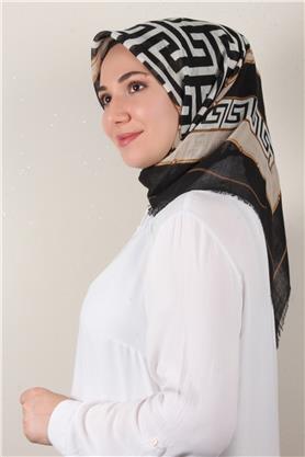 Pamuklu Trend Eşarp 9807-8 Siyah-Bej