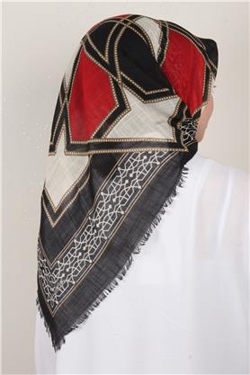 Pamuklu Trend Eşarp 9808-1 Siyah-Kırmızı