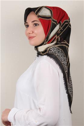 Pamuklu Trend Eşarp 9808-1 Siyah-Kırmızı