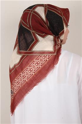 Pamuklu Trend Eşarp 9808-2 Kiremit-Siyah