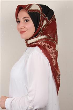 Pamuklu Trend Eşarp 9808-2 Kiremit-Siyah