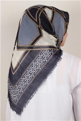 Pamuklu Trend Eşarp 9808-3 Lacivert-İndigo