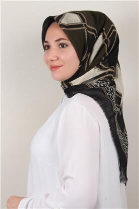 Pamuklu Trend Eşarp 9808-4 Siyah-Haki