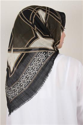 Pamuklu Trend Eşarp 9808-4 Siyah-Haki