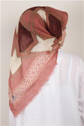 Pamuklu Trend Eşarp 9808-6 Pembe-Bordo