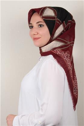 Pamuklu Trend Eşarp 9808-8 Bordo-Siyah
