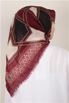 Pamuklu Trend Eşarp 9808-8 Bordo-Siyah