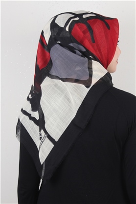 Pamuklu Trend Eşarp 9900-2 Siyah-Kırmızı