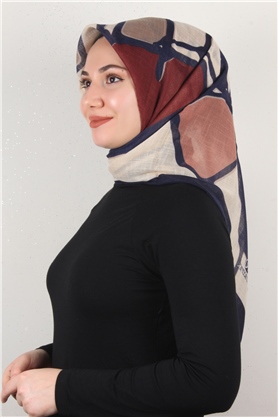 Pamuklu Trend Eşarp 9900-5 Lacivert-Taba