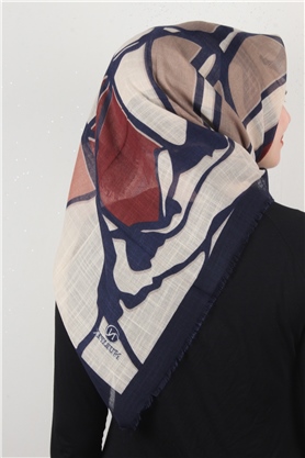 Pamuklu Trend Eşarp 9900-5 Lacivert-Taba