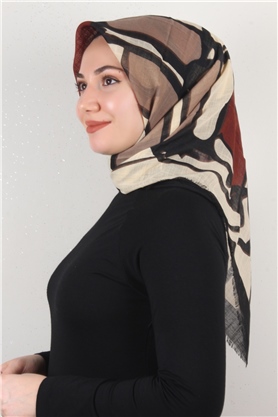 Pamuklu Trend Eşarp 9900-7 Siyah-Kiremit