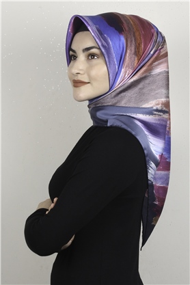 Piramit Dijital Eşarp 1352-12 İndigo