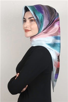 Piramit Dijital Eşarp 1352-6 Buz Mavisi