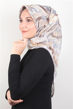 Piramit Krep Eşarp 116-0002-05 Krem-Mavi