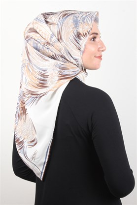 Piramit Krep Eşarp 116-0002-05 Krem-Mavi