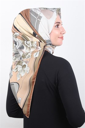 Piramit Krep Eşarp 116-0003-02 Kahve-Yeşil