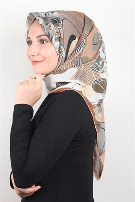 Piramit Krep Eşarp 116-0003-02 Kahve-Yeşil