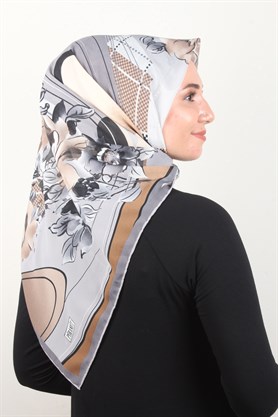 Piramit Krep Eşarp 116-0003-05 Gri-Kahve