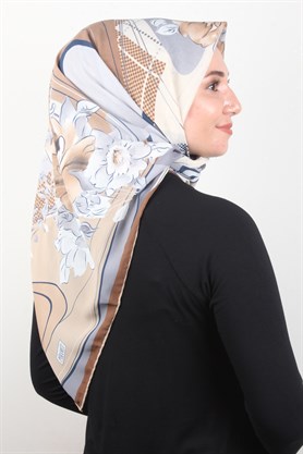 Piramit Krep Eşarp 116-0003-06 Kahve-Mavi