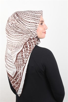 Piramit Krep Eşarp 116-0004-01 Krem-Kahve