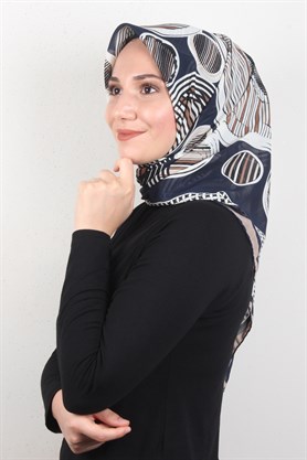 Piramit Krep Eşarp 116-0005-03 Lacivert