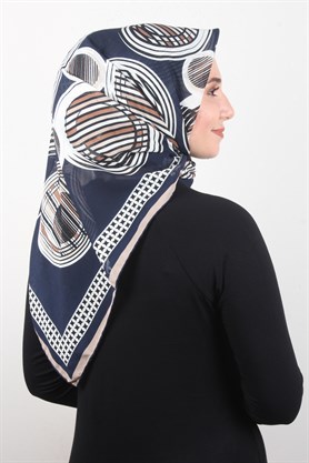 Piramit Krep Eşarp 116-0005-03 Lacivert