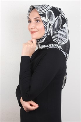 Piramit Krep Eşarp 116-0005-05 Gri-Siyah