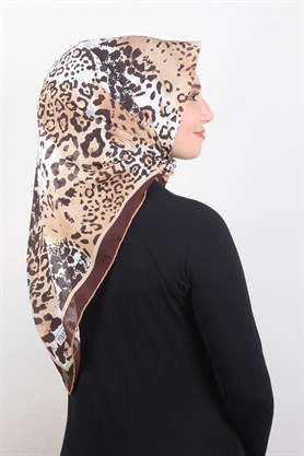 Piramit Krep Eşarp 116-0006-08 Kahve-Krem