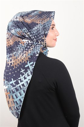 Piramit Krep Eşarp 116-0007-05 Mavi