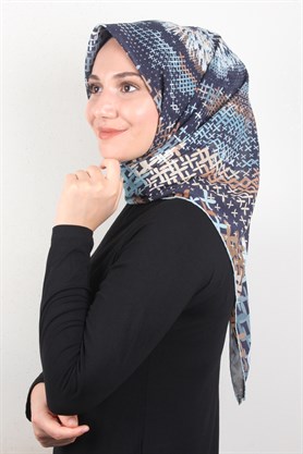 Piramit Krep Eşarp 116-0007-05 Mavi