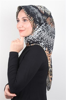 Piramit Krep Eşarp 116-0007-07 Yeşil-Siyah