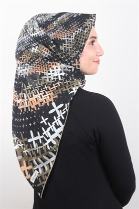 Piramit Krep Eşarp 116-0007-07 Yeşil-Siyah