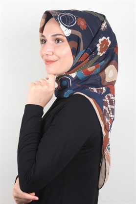 Piramit Krep Eşarp 116-0008-04 Mavi