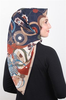 Piramit Krep Eşarp 116-0008-04 Mavi