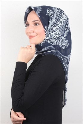 Piramit Krep Eşarp 116-0009-01 Lacivert