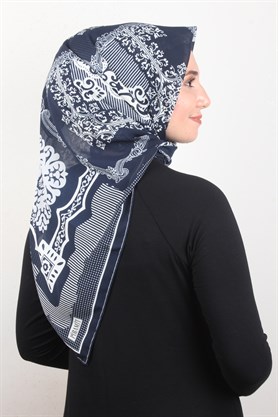 Piramit Krep Eşarp 116-0009-01 Lacivert