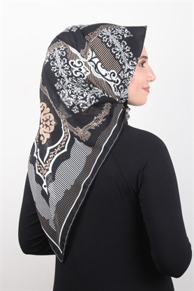 Piramit Krep Eşarp 116-0009-04 Siyah-Kahve