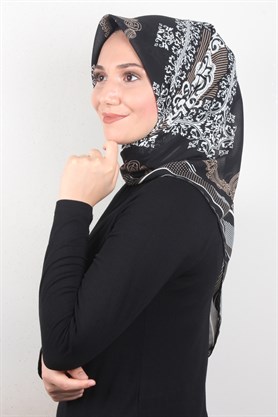 Piramit Krep Eşarp 116-0009-04 Siyah-Kahve